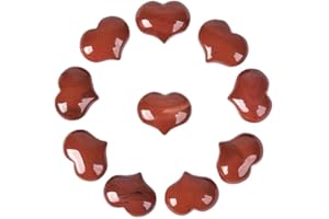 JUSTINSTONES Natural Red Jasper Gemstone Healing Crystal 1 inch Mini Puffy Heart Pocket Stone Iron Gift Box (Pack of 10)