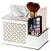 Diamond Lattice Tissue Box with Compartments Vanity Organizer, 2-in-1 Decorative Tissues Cover Square Resin Napkins Container for Bathroom, Countertop, Gift Boxed (White & Gold)