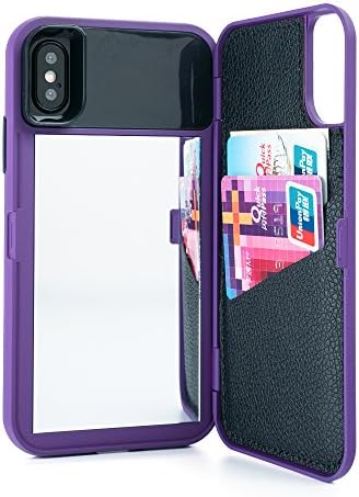 iPhone X Case,Wetben Dual Layer Shockproof PC+TPU Mirror Wallet Case with Stand Feature and Card Holder for Apple iPhone X , 10 5.8" (Purple Series2)