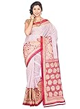 IndusDiva Women's White and Red Faux Cotton Saree