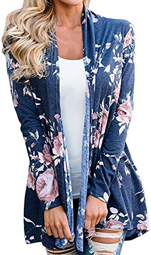 Xinglan Women's Casual Long Sleeve Floral Print Cardigan Outwear Tops Jackets(blue/xl)