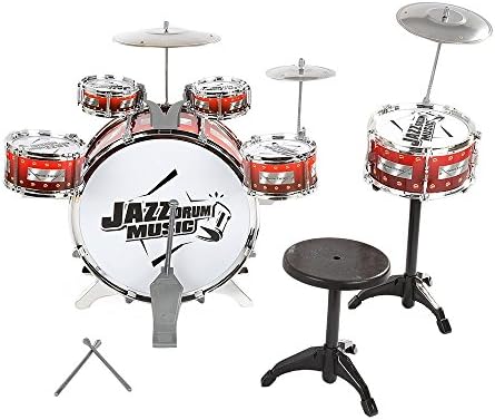 Joowefly Adujustable Kids Drums Kit Musical Instrument Toy with Cymbals Stool for Baby Children Christmas Birthday Gift