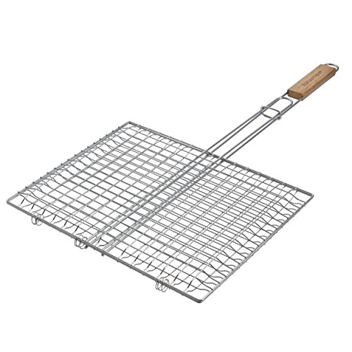 Extra Large Grilling Surface - Extra long Wood Handle - Stainless Steel BBQ Grilling Basket for Roast fish Vegetable Shrimp Fruit Meat Seafood - Best Barbecue Wok Topper Accessories Gift for Dad - Thumbnail 3