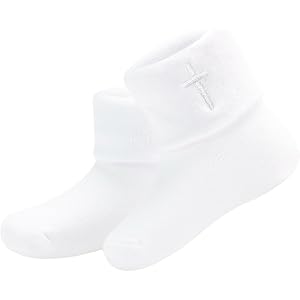 hakugoo Baptism Socks for Baby Newborn White Turn Cuff Cross Socks,Toddler Ruffle Sock Christening Outfits for Boys Girls