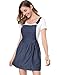 Allegra K Women's Dots Pattern Overall Dress L Dark Blue