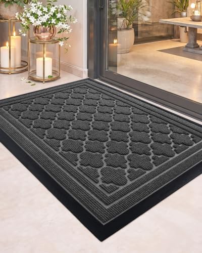 Color&geometry Dirt Trapper Outdoor Door Mat for Home Entrance 60x90 CM, Heavy Duty Outside Doormat Easy to Clean, Non Slip Rubber Backing Entry Rug Weatherproof for Front & Back Door, Grey