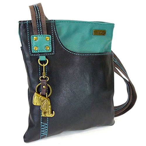 Chala Handbag Xbody Swing Bag, Crossbody Swing Bag, FAUX Leather, 2 Tone (Dog, Teal/Black)