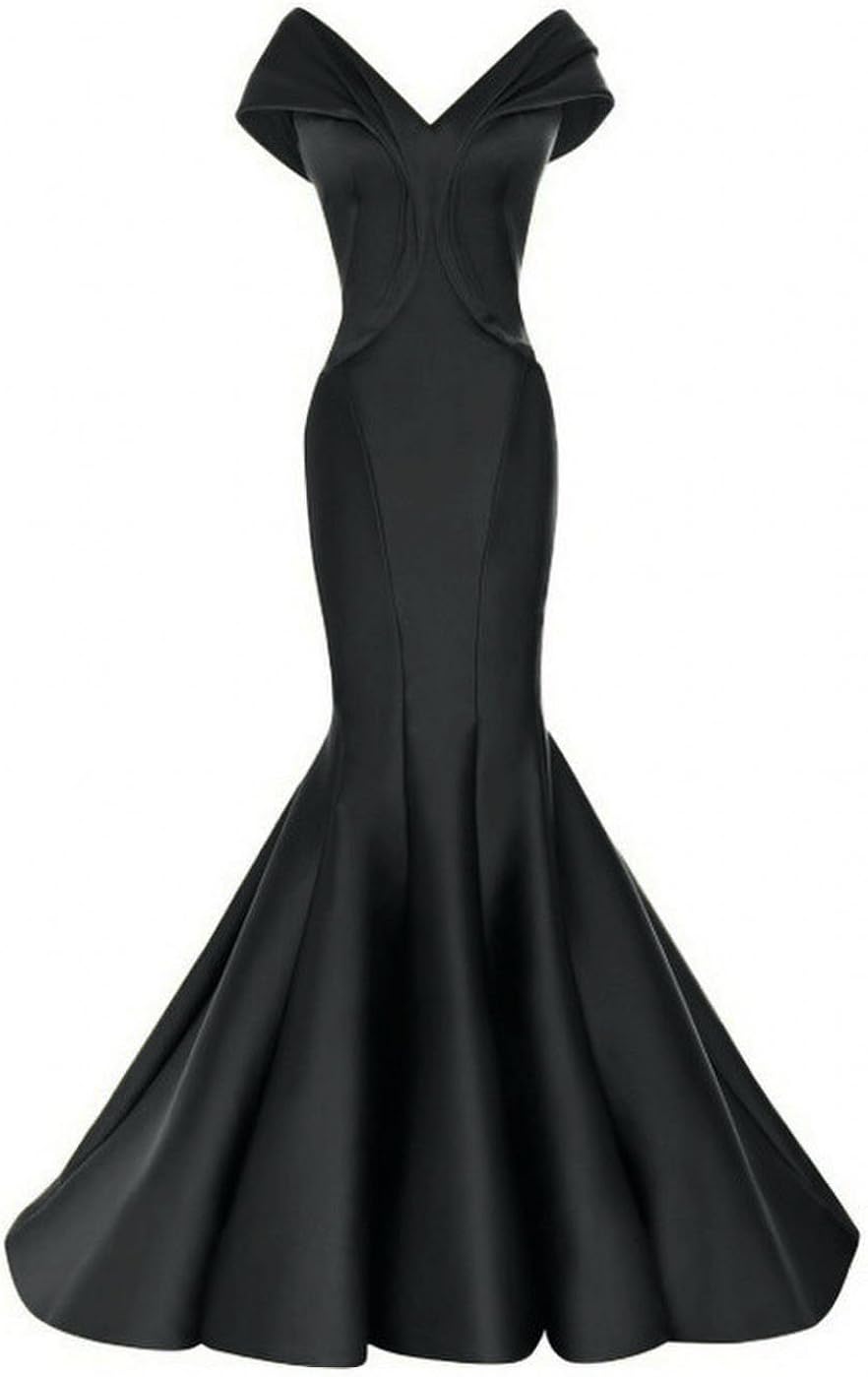 black satin fishtail dress
