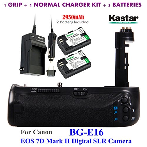 Kastar Pro Multi-Power Vertical Battery Grip (Replacement for BG-E16) + 2x LP-E6 Replacement Batteries + Charger Kit for Canon EOS 7D Mark II (Not for EOS 7D) Digital SLR Camera
