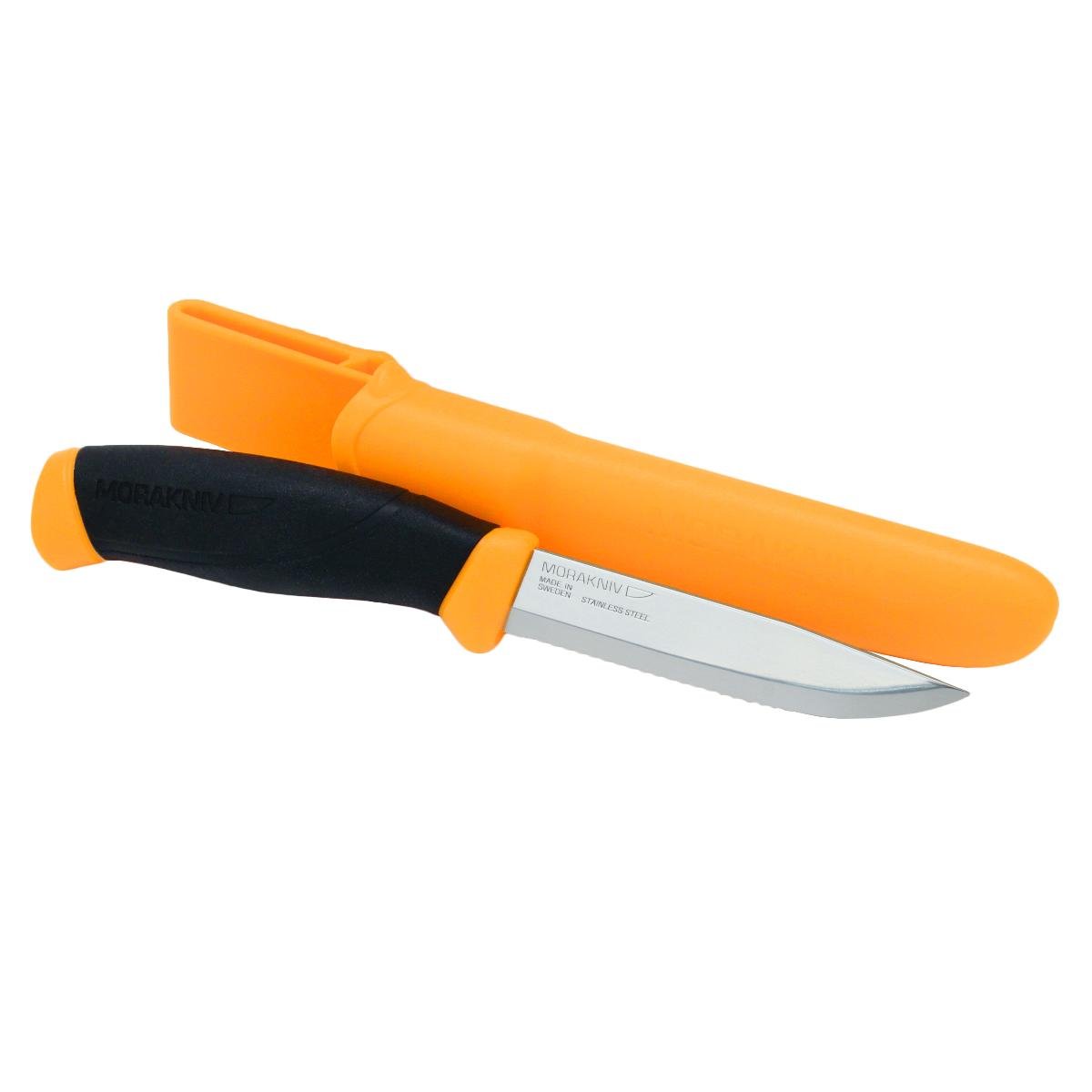 Morakniv Companion Cuchillo dentado de hoja fija de acero inoxidable con funda, 4,1 pulgadas