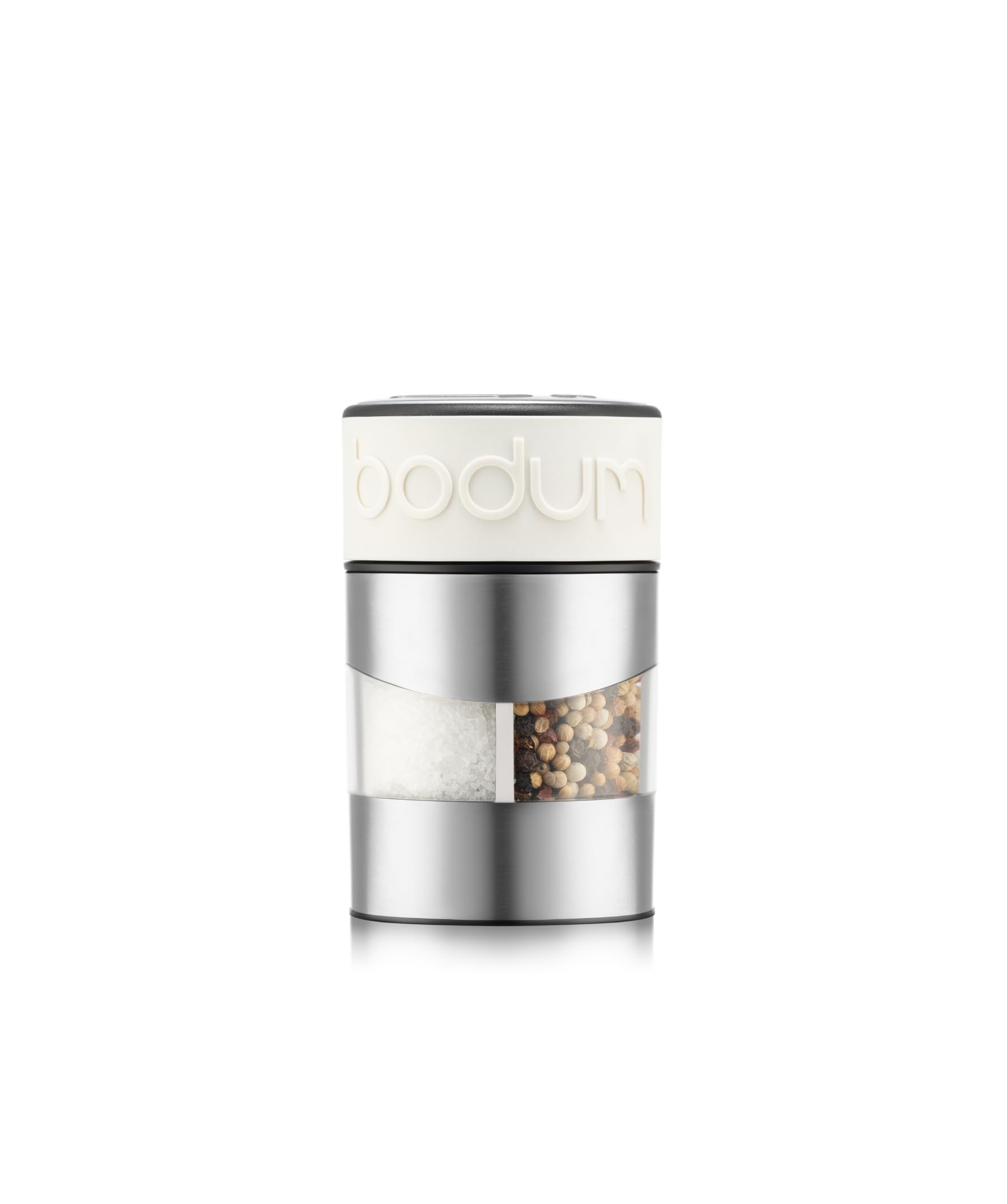 Bodum Twin 2-in-1 Salt and Pepper Grinder White – Adjustable Ceramic Mill for Kitchen and Table – Easy to Refill