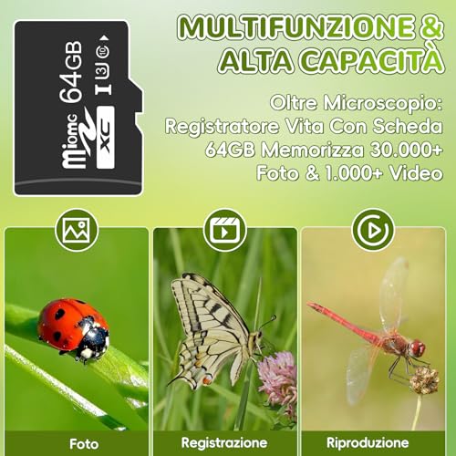 Charmofun Children's Microscope, Digital Microscope with 64GB Memory Card, Portable Microscopios for Children with 4 Inch LCD Screen, 1600X Magnification, Photo and Video, Portable and Fixed Function