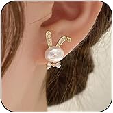 Easter Bunny Earrings for Women,Cute Pearl Rabbit Stud Earrings Fashion Cubic zirconia Bunny Earrings Dainty hypoallergenic Easter Earrings Holiday Party Jewelry