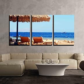 3 Piece Canvas Wall Art - Relaxation on The Beach Resort - Modern Home Art Stretched and Framed Ready to Hang - 16"x24"x3 Panels