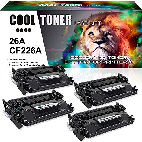 Cool Toner 4PK Compatible Toner Cartridge Replacement for HP 26X CF226X 26A CF226A for HP Laserjet Pro M402dn M402n M402d M402dw, Laserjet Pro MFP M426fdw M426fdn M426dw, M402 M426 Series Printer Ink
