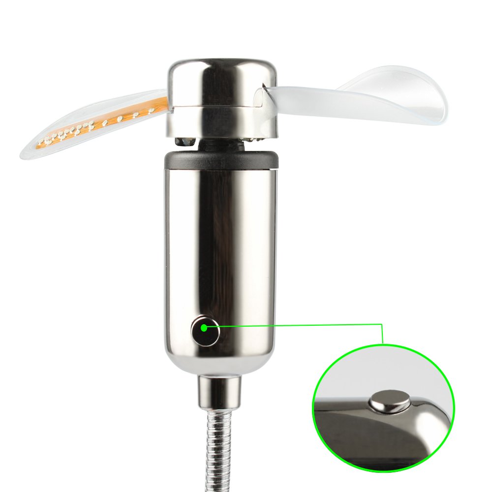 B2ocled-USB LED Clock Fan 90mm USB-Powered Portable Fan with Clock, LED Light Display Time, Mini Gooseneck Fan for laptop and PC-Green Light (Clock fan)