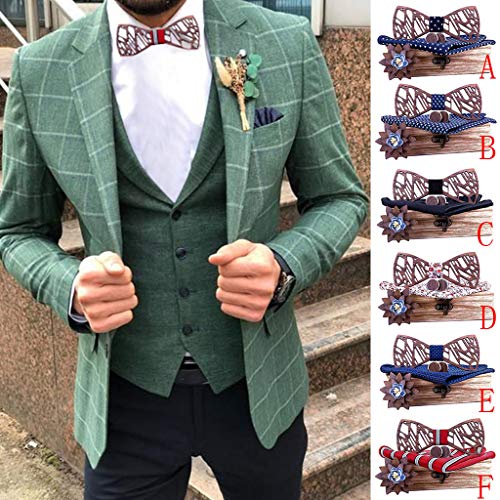 Hongxin Classic Pre-Tied Bow Tie Formal Solid Tuxedo for Adults & Children, Wood Bow Tie Mens Wooden Bow Ties Party Business Butterfly Cravat Party Ties (F)