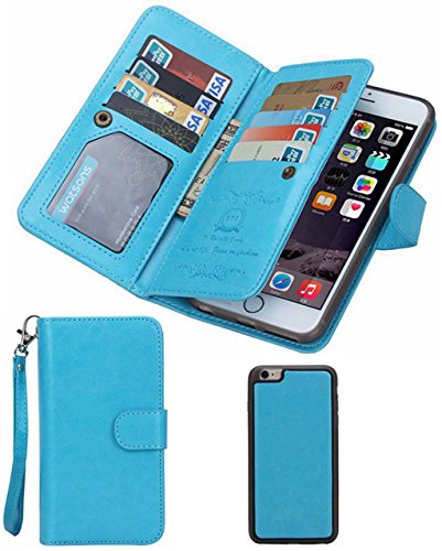 iPhone 5S/SE Wallet Case, HYSJY Magnetic Detachable PU Leather Wallet Purse For Women Men with Strap , Credit card Slots, Card Holer,Flip Slim Cover Case Fit iPhone 5/5S/SE (CARD-Blue)