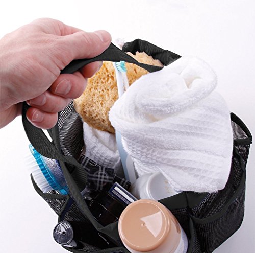 MuNiSa Mesh Shower Caddy Tote, Quick Dry Oxford Hanging Toiletry Organizer with 8 Storage Pockets, Portable Bath Bag for Shampoo, Conditioner, Soap and Other Bathroom Accessories(Black) - Thumbnail 2