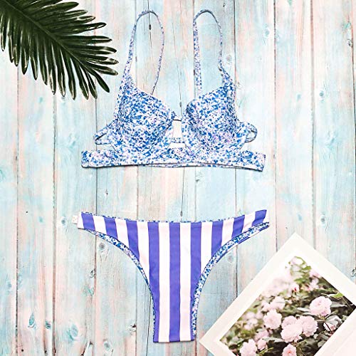 Caopixx Swimsuit for Womens Two Piece Push up Printed Bikini Bathing Suit Swimwear Beachwear Blue