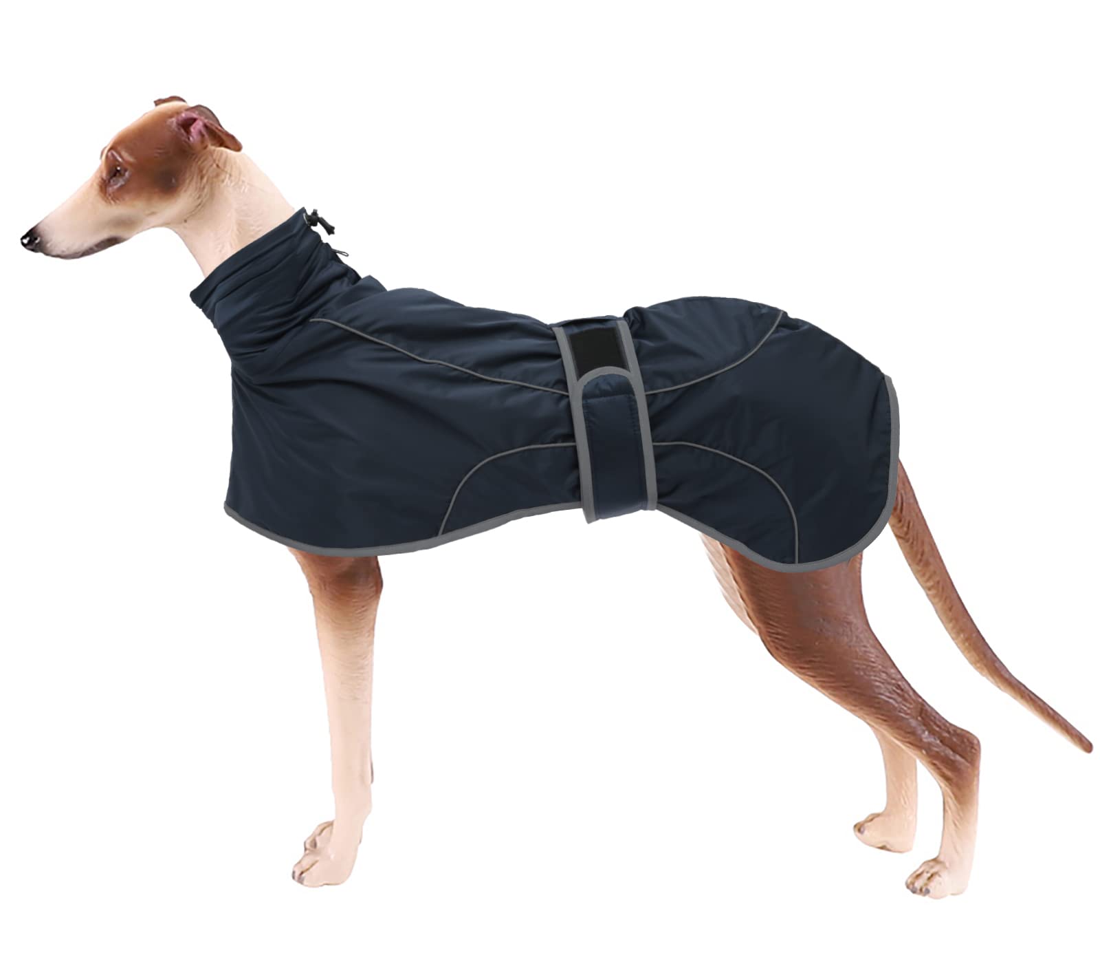 Geyecete Whippet & Greyhound Winter Coat with Warm Fleece Lining, Outdoor Dog Apparel with Adjustable Bands in Navy, Size XXXL