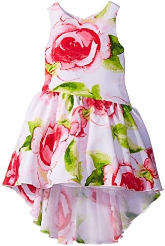 Bloome Big Girls Floral Koshibo Asymmetrical Dress with High-Low Hemline, Multi, 16
