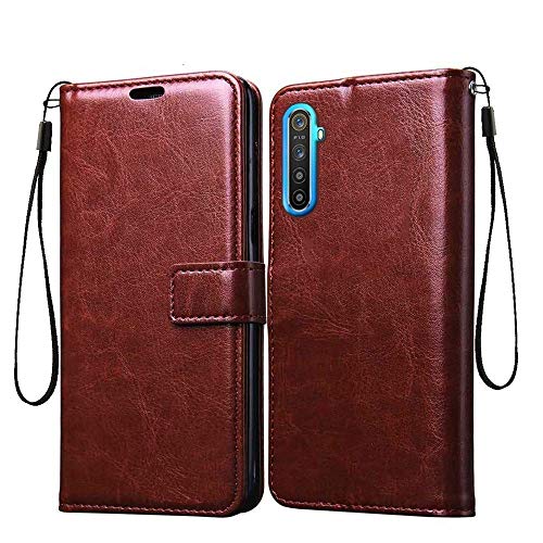 Tingtong Vintage Leather Flip Cover Case for RealMe XT/RealMe X2 | Inner TPU | Foldable Stand | Wallet Card Slots - Waln