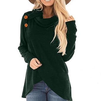 Frauen Langarm Bluse Damen Herbst Winter Pullover Lässige Feste Sweatshirt Botton Pullover Top Bluse Unregelmäßige Outwear Mo