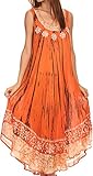 Sakkas 15009 - Alexis Embroidered Long Sleeveless Floral Caftan Dress/Cover Up - Burnt Orange - OS