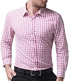 Casual Fashion Smart Dress Shirt for Men Long Sleeve Pink Plaid (XL) KL-4 CL6299