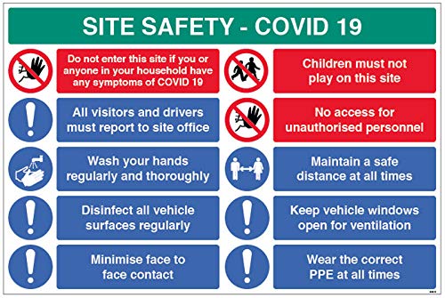 Site Safety COVID19 - report to office, wash hands, disinfect surfaces, minimise face to face contac etc - 4mm fluted 900x600mm