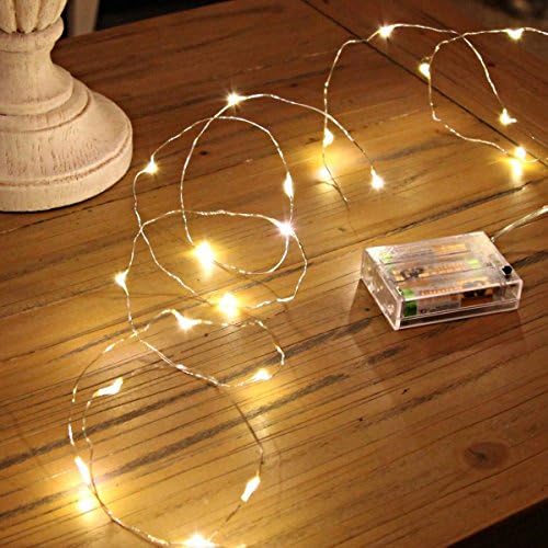 LED Starry String Lights with 20 Micro LEDs 6.5feet Silver Coated Copper Wire Fairy Lights Battery Powered for Party Table Decorations Celebrations Warm White