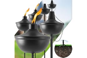ZSZMFH Home Garden Torch Set of 6, Large Capacity 23.5oz Outdoor Metal Torch Garden Décor,55-Inch Upgraded Citronella Torches with 3-Prong Grounded Stake, Table Top Torches for Party Patio Pathway