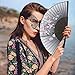 QIQU Mother's Day 6 Pack Handheld Floral Folding Fans Hand Held Women Silk Hollowed Bamboo Fans Hand Holding Fans with Tassel,Come with a Cloth Sleeve Per Fan,Wedding,Church and Tea Party Dress Up