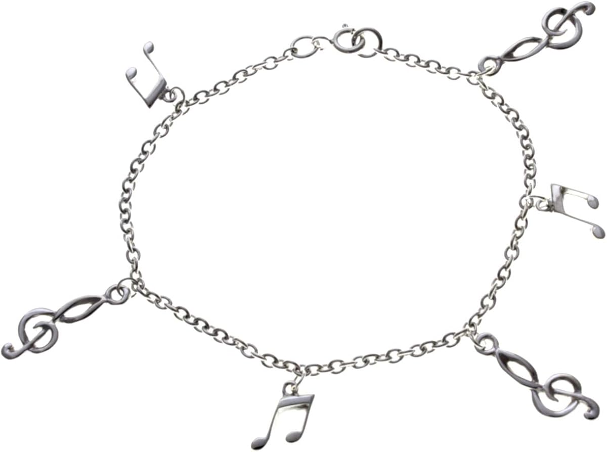 Sterling Silver Treble Clefs & Semi Quaver Bracelet and Jewellery Gift Box, 18 cm