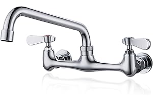 Phivan Commercial Kitchen Faucet 8 Inch Center Wall Mount - Commercial Sink Faucet with 8 Inch Swivel Spout for Restaurant, Dual Handle Laundry & Utility Room Sink Faucets, Chrome Brass Mixer Tap