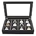 Tech Swiss Pocket Watch Box Display Case Wood Large Compartments Glass Window (Black)