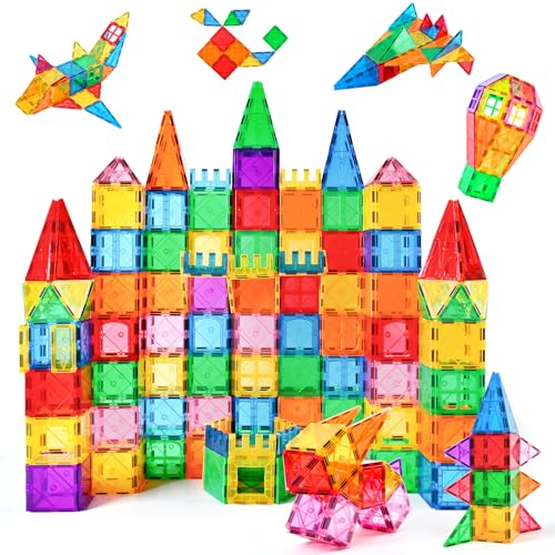 Katiago Magnetic Constructions, 100 Pieces Magnetic Blocks for Children from 3 4 5 6 Years, Strong Magnetic Construction with 2 Cars Perfect Gift for Boys and Girls of 3 4 5 6 7 8 Years Old