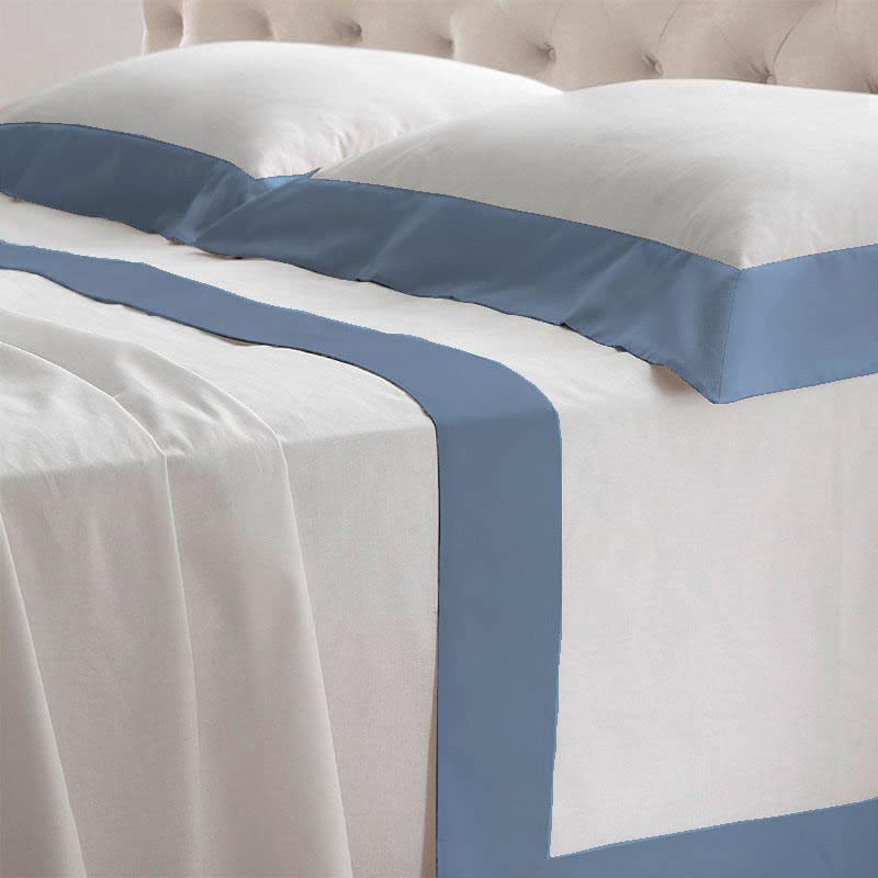 Lisola Double Bed Sheet Set, Cotton and Satin, 1 Top Sheet 250 x 290 cm + 1 Fitted Sheet 180 x 200 x 30 cm + 2 Pillowcases 80 x 50 cm, Made in Italy, Pattern: Diamond, Blue