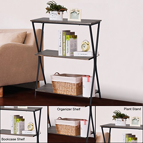 Aingoo 3 Shelf Bookcase, Vintage Industrial Bookshelf, MDF with Metal Frame Shelving Unit, Home Office Shelf Organizer, Multipurpose Storage Shelf Display Rack (Brown) - Thumbnail 4