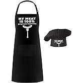 Hyzrz Chef Apron Hat Set,Adjustable Chef Hat and Apron Baker Costume with Pocket for Kitchen Grill BBQ Fathers Mothers Gift