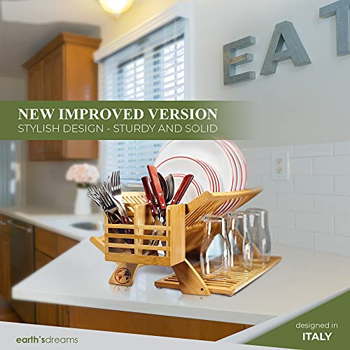 Earth's Dreams Bamboo Foldable Dish Drying Rack Dual Tier for Plates