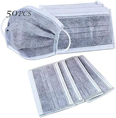 50 Pcs Cunliwaa Charcoal Disposable Face Mask Carbon Filter Earloop Mouth Cover Anti Dust Face Mouth Masks Respirator Medical (Black (50pcs/Pack))