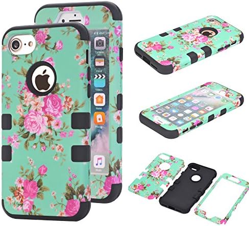 iPhone 7 Floral Case, Kecko Dual Layer Peony Florals Flowers Print Soft Inner Silicone + Tough Hard PC Bumper Shockproof Armor Defender Case Impact Resistant Cover for iPhone 7 (Black)