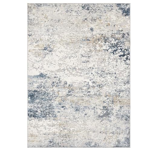 DMOYEST Rugs Living Room Washable - Area Rugs for Bedroom Large Abstract Neutral Modern Rug Soft Non Slip Low Pile 160 x 230 - Beige Blue