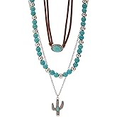 Fuqimanman2020 Boho Layered Western Necklaces for Women Cowgirl Cactus Turquoise Beaded Ox-head Hat Pendant Country Concert Jewelry