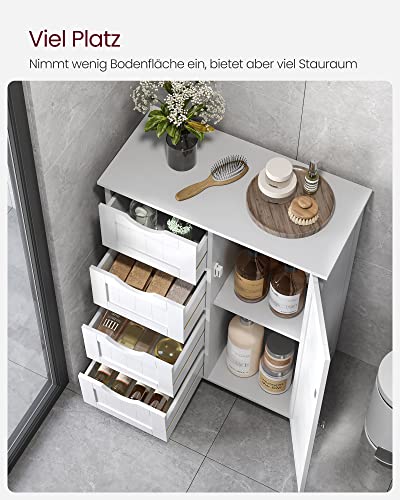VASAGLE Bathroom Cabinet, Slim Bathroom Cabinet, Wooden Side Cabinet, Chest of 4 Drawers, Cupboard, Door, Adjustable Shelf, Living Room, Kitchen, Hallway, Deep, Freestanding | LHC41W Side Cabinet Chest of Drawers with Cupboard Door Adjustable Shelf 30 x 55 x 82 cm White