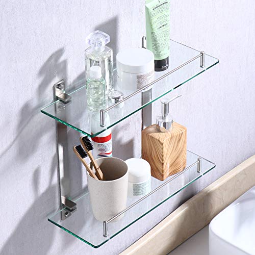 KES Bathroom Glass Shelf Double Wall Mounted Floating Shelf, Rustproof