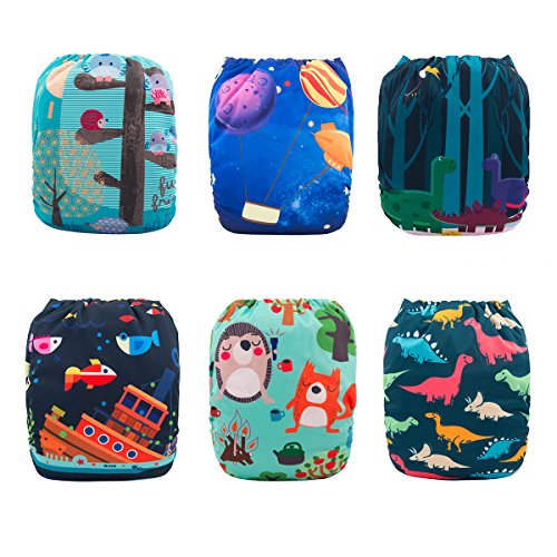Babygoal Baby Cloth Diapers, One Size Washable Pocket Nappy, 6pcs Cloth Diapers+6 Inserts+4pcs Bamboo Inserts