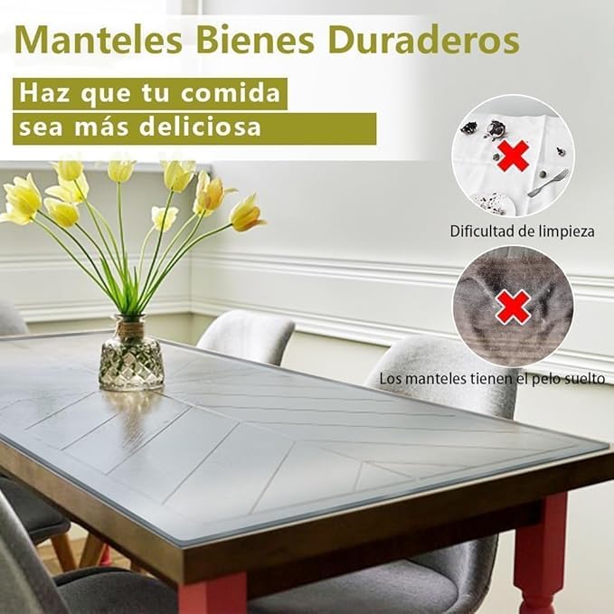 STAZWOUZZ Mantel Transparente PVC, 116×243cm PVC Manteles para Mesa, Protector de Mesa Transparente